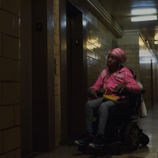 Nolan Ryan Trowe, VII Mentor Program, June 4, 2019; Harlem, New York: Azalia Mallory Bing waits for the elevator in her apartment building.