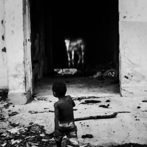 In January, 2015, a young boy, with falling shorts, walks around the ruins of the IBGE building, a part of the Favela da Mangueira. He is being watched by a pony, standing inside one of the many destroyed spaces outside the building. Without any leisure spots to play, the children who live in the area have to spend and share their time with animals and the wrecks surrounding them. The boy comes from a broken family and like many cases his mother cannot prove residence living in this area and by that he is not able to go to public schools. Most of IBGE children are in the same case making almost impossible to have any perspective for life. Mangueira is one of the most famous favelas in Rio de Janeiro for its tradition in samba. It is located in Rio's north zone, a few steps away from Maracana, the biggest football stadium in the city, which received near two billion Reais on public investments for the 2014 World Cup. The misdirection on the government attention, makes the abandoned building, a social disaster as they don't have piped water, collection of garbage or any other public service.