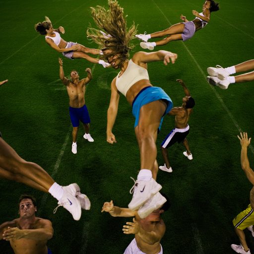 Members of the University of Kentucky cheerleading squad practicing their routine on their Lexington campus grounds in Kentucky, United States, Aug. 23, 2005. There are an estimated 3 million cheerleaders in the U.S. and cheerleading is a staple of American high school and collegiate sports. The University of Kentucky cheerleading squad is the best in the country; the team has won the national championships 14 times in the past 20 years.Photo by: Joachim Ladefoged / VII