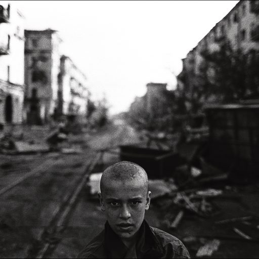 Orphan boy on the street Ulikemia (Street of Peace) in downtown Grozny.