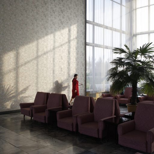 The airport departure lounge in the North Korean capital Pyongyang, Oct. 15, 2005. Simple decor awaits passengers.