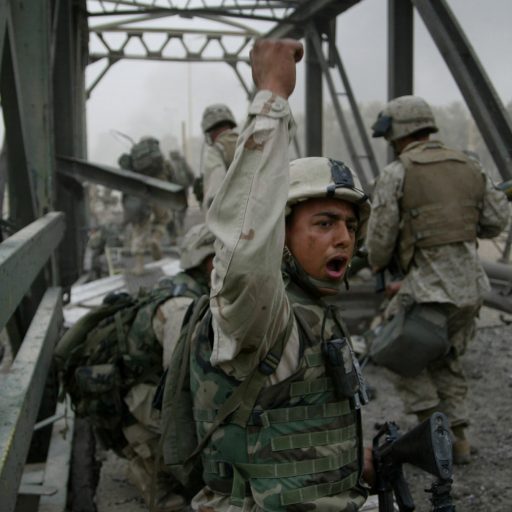 US Marines of the 3rd Battalion 4th Marines take Baghdad Bridge


Gary Knight/VII

7 April 2003
This photograph is one of 57 in a sequence taken during 3 days when the 3rd battalion 4th Marines of the USMC attacked and captured the Diwanya Bridge (the Baghdad Highway Bridge) prior to driving into Baghdad and pulling down the statue of Saddam Hussein outside the Palestine Hotel