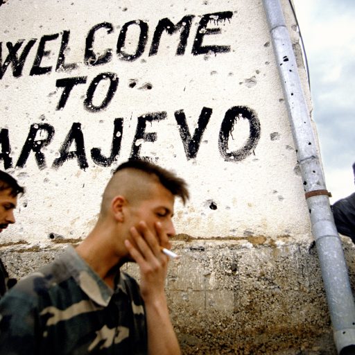 Bosnian soldiers at the front lines during the battle for the capital Sarajevo, during the Bosnian war.