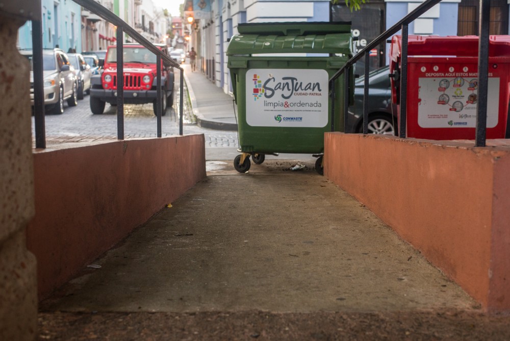  A trash bin blocks a wheelchair ramp in Old San Juan. 