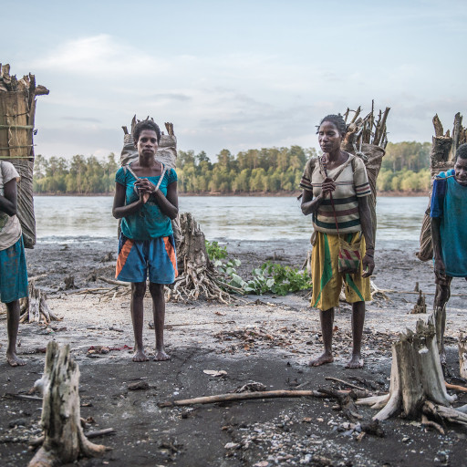 Women from the village of Bayun returns from the forest at sundown after collecting firewood, October 6, 2013.