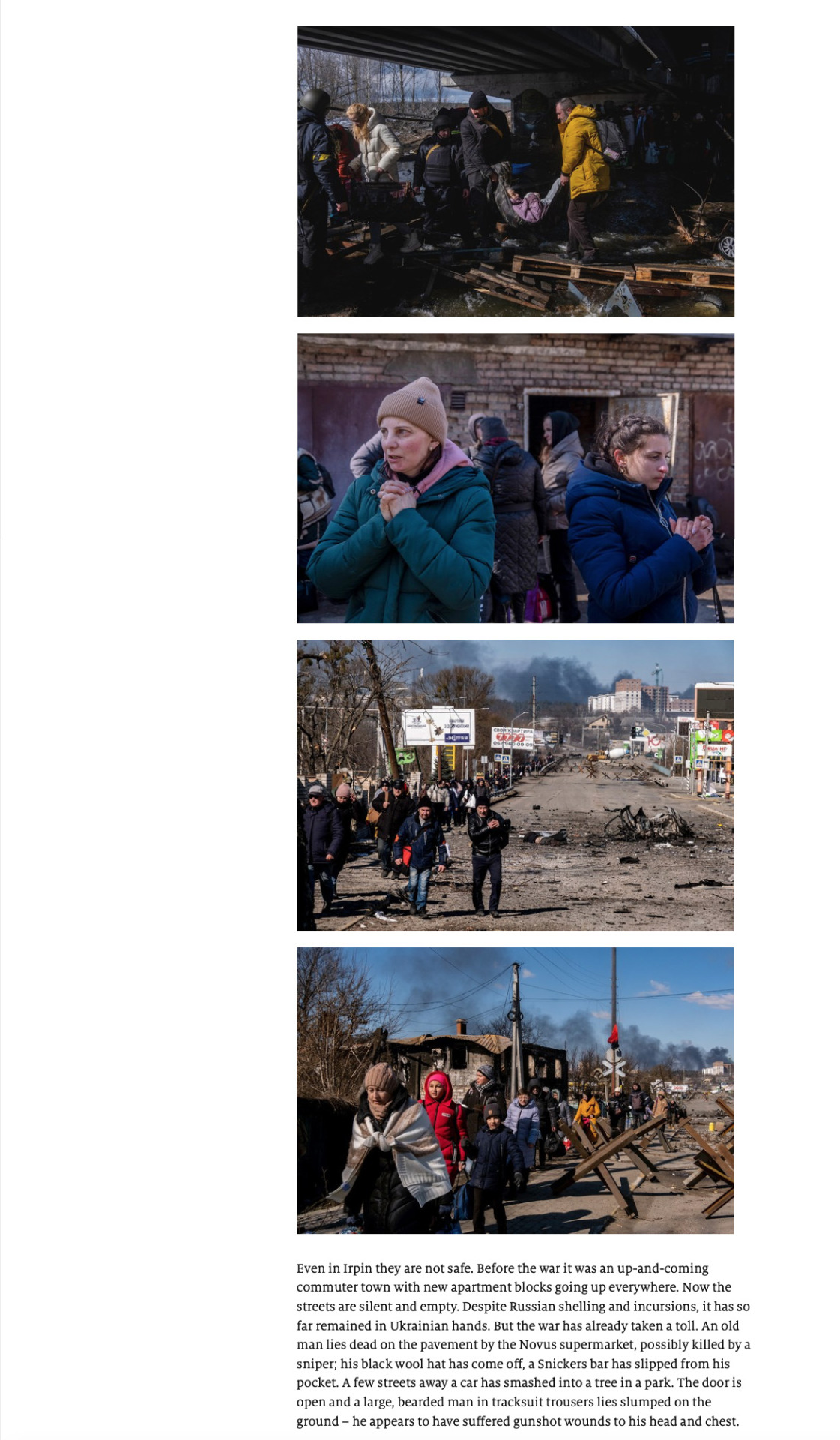 Photos by Ron Haviv / VII of Ukrainians fleeing the embattled town of Irpin, Ukraine, in The Economist 1843 Magazine, March 11, 2022.