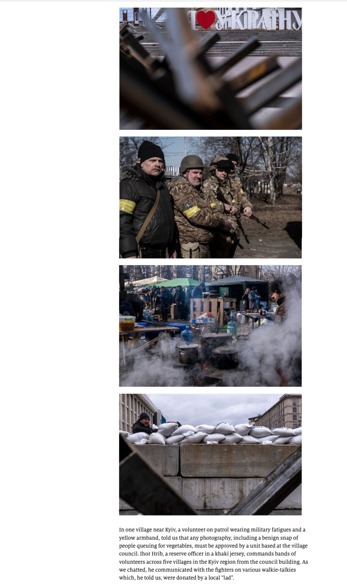 Photos by Ron Haviv / VII of older men in Ukraine volunteering for the Ukrainian military to look for Russian saboteurs, in The Economist 1843 magazine, March 4, 2022.
