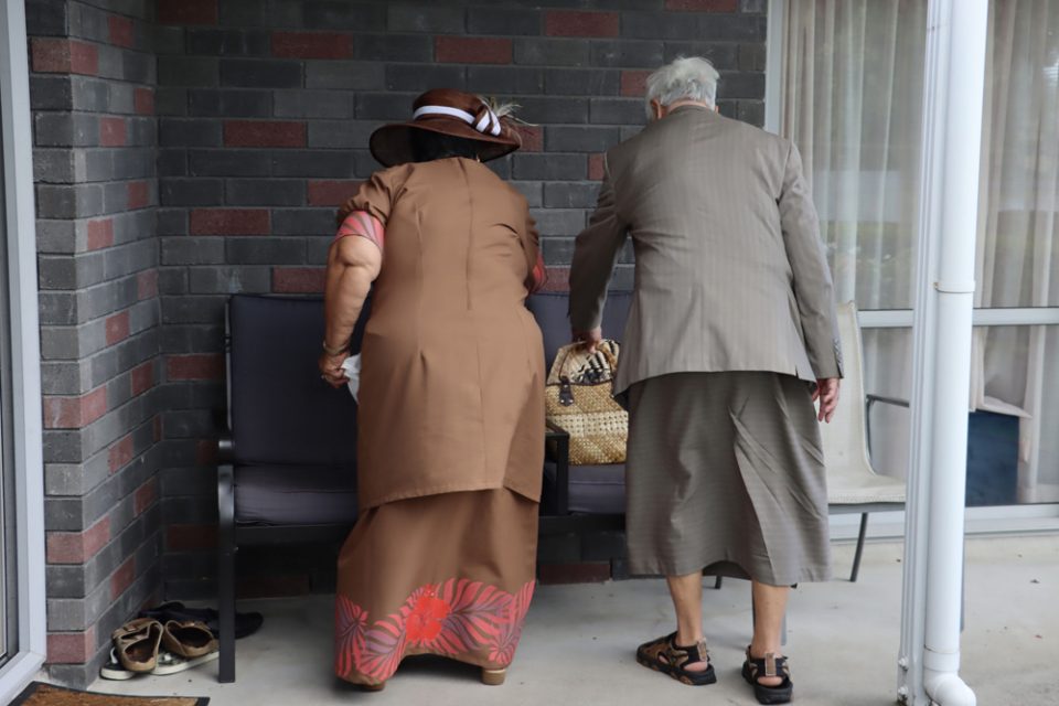 Mr & Mrs Ieremia: Elderly Samoan couple leaving to attend church on Sunday.