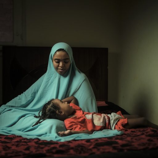 Arafaat, 27, from Ethiopia. While she was 4 months pregnant, she and her husband left their country along with each of their families and moved to Egypt. Due to widespread political persecution, her husband disappeared in 2019. She was alone, looking for her husband throughout the COVID-19 pandemic, but he didn't come home until recently. Arafaat said, "We became strangers in Egypt and lived some hard times, but being with my husband makes it much better."  Jun. 27, 2021. ©Fatma Fahmy for the VII Mentor Program.
