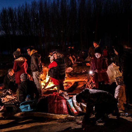 Near Doyran, Turkey, on March 2, 2020, migrants set up camps along the Turkish-Greek border by the Maritsa River. This follows Turkey's decision not to prevent refugees from heading to Europe after suffering casualties in an attack in Syria. ©Byron Smith for VII Mentor Program.