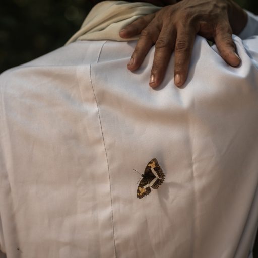 On June 10th, 2021, a butterfly alighted on the back of an evangelical apostle while they were ascending towards the summit of the sacred Mount Cardoso Fontes in the city of Rio de Janeiro, Brazil. Moments as rare as this are regarded as divine signs of acceptance and encouragement to continue the climb. Mount Cardoso Fontes, situated in an ecological forest park in one of the primary neighborhoods of Rio de Janeiro, holds special significance as a sacred place for evangelicals. The connection of faith with nature inspires evangelical believers to seek a closer relationship with God and the purification of their souls. © Leonardo Carrato.
