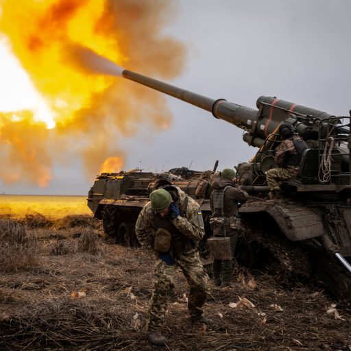 Soldiers of the 43rd Heavy Artillery Brigade, which are part of the Ukrainian Ground Forces, operated a 2S7 Pion cannon, firing shells towards Russian fortifications inside the city of Kreminna, from an area west of Kreminna, Ukraine, on Saturday, December 31, 2022. 

Fighting has surged between the Ukrainian military and Russian forces as they battle for the city of Kreminna, Russia has occupied since the summer. Kreminna is a gateway to two much larger cities nearby, Sieverodonetsk and Lysychansk, which are both key industrial centers. © Nicole Tung.