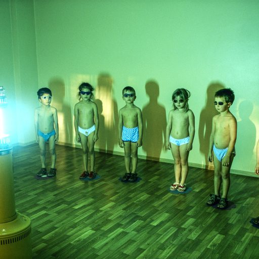 Russia, 2003. Siberia. At Kindergarten 99, children are exposed to artificial ultraviolet light during the polar night that lasts for months.  © Pascal Maitre.