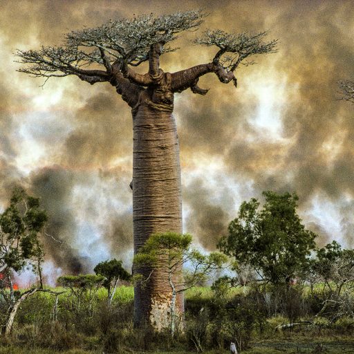 Madagascar, 1994. The Alley of Baobabs. These Adansonia Grandidieri are the largest on the island, and can weigh as much as an Airbus A380, i.e. more than 350 metric tons. Forest fires are the greatest danger for the trees. © Pascal Maitre.