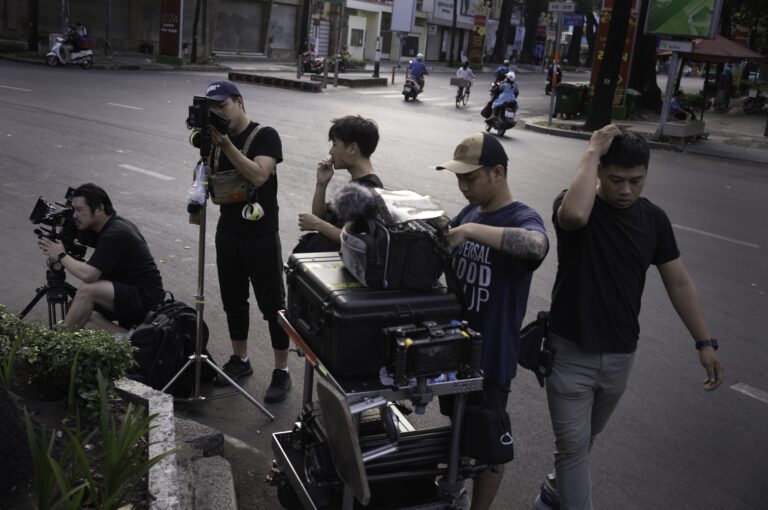 "The Stringer" Director Bao Nguyen and crew. Ho Chi Minh City. March 2024. © Gary Knight.